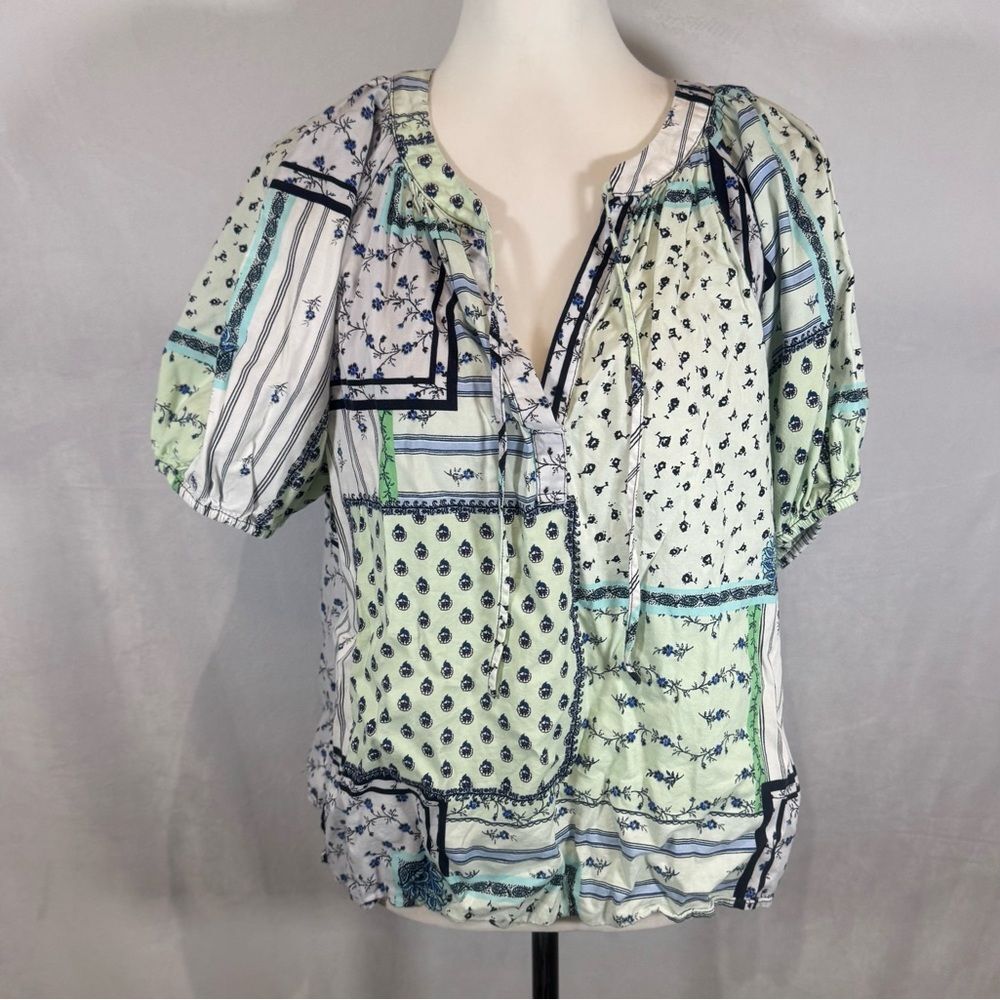 Loft patchwork patterned cotton blend peasant top size large
